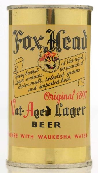 FOX HEAD VAT AGED LAGER FLAT TOP BEER CAN.        