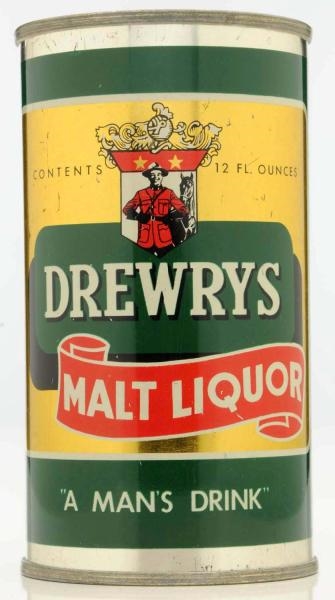 DREWRYS MALT LIQUOR FLAT TOP BEER CAN.            