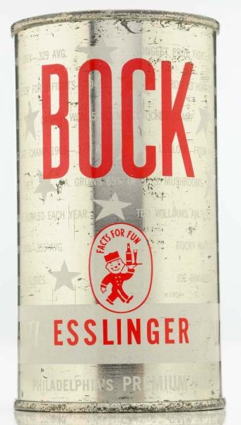 ESSLINGER BOCK PARTI QUIZ FLAT TOP BEER CAN.      