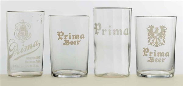 LOT OF 4: PRIMA ACID-ETCHED BEER GLASSES.         