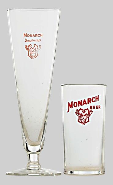 LOT OF 2: MONARCH ENAMELED BEER GLASSES.          