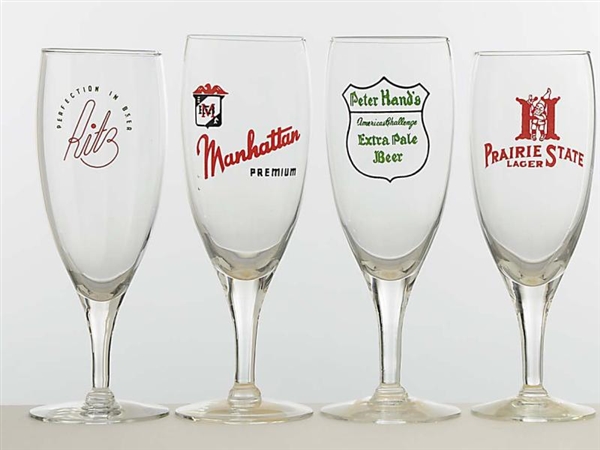 LOT OF 4: ENAMELED BEER & PILSNER GLASSES.        