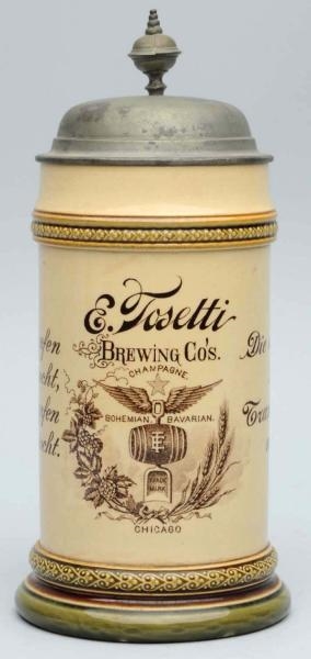 E. TOSETTI BREWING COMPANY LIDDED BEER STEIN.     