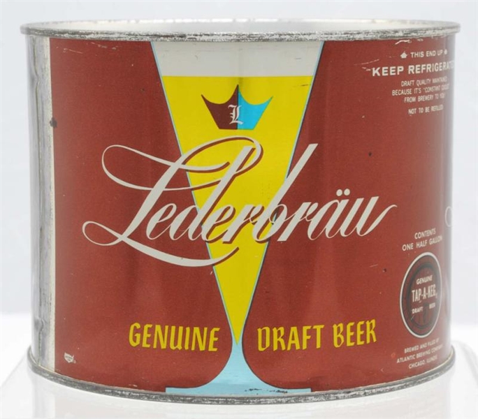 LEDERBRAU DRAFT BEER HALF-GALLON BEER CAN.        