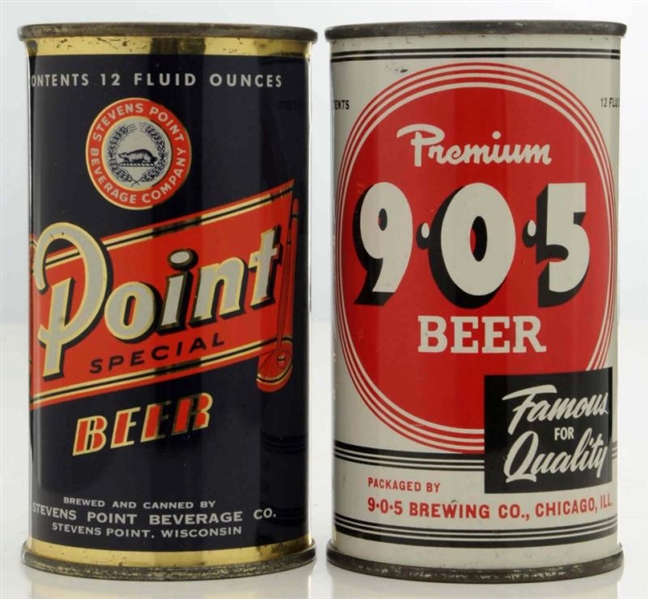 POINT & 9-0-5 BOCK FLAT TOP BEER CANS.            