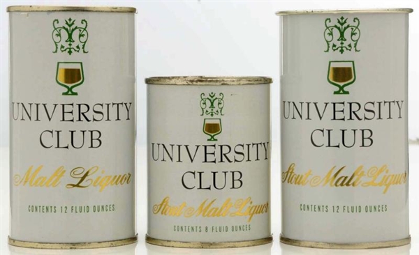 UNIVERSITY CLUB FLAT TOP BEER CANS.               