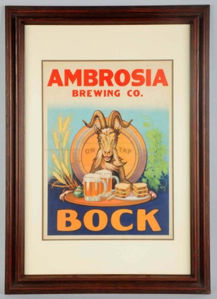 AMBROSIA BREWING BOCK BEER LITHOGRAPHED POSTER.   