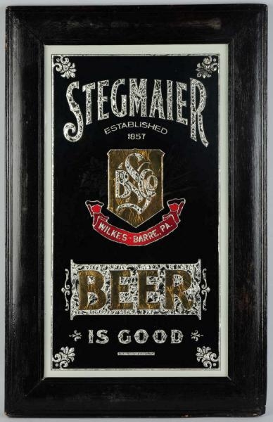 STEGMAIER BEER REVERSE GLASS FOIL SIGN.           