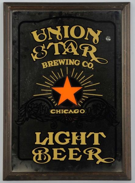 UNION STAR BREWING CO. REVERSE GLASS MIRROR SIGN. 