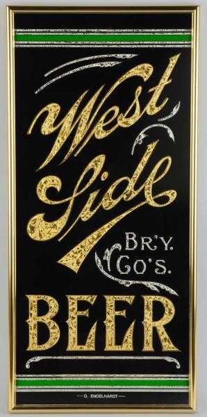 WEST SIDE BEER REVERSE GLASS SIGN.                