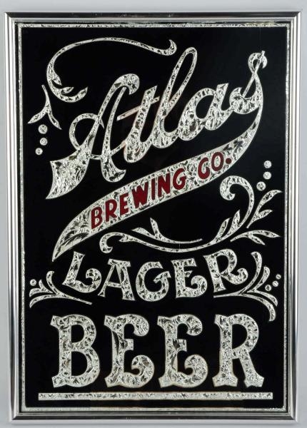 ATLAS BREWING CO. LAGER BEER REVERSE GLASS SIGN.  
