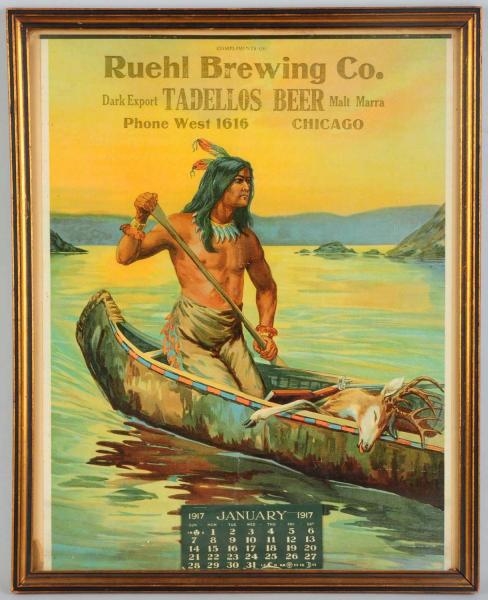 RUEHL BREWING CO. TADELLOS 1917 INDIAN LITHOGRAPH 
