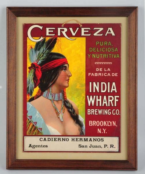 CERVEZA INDIA WHARF BREWING COMPANY LITHOGRAPH.   