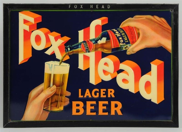 TIN FOX HEAD LAGER BEER LITHOGRAPH.               
