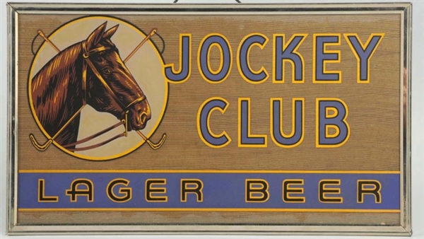 JOCKEY CLUB LAGER BEER REVERSE GLASS SIGN.        