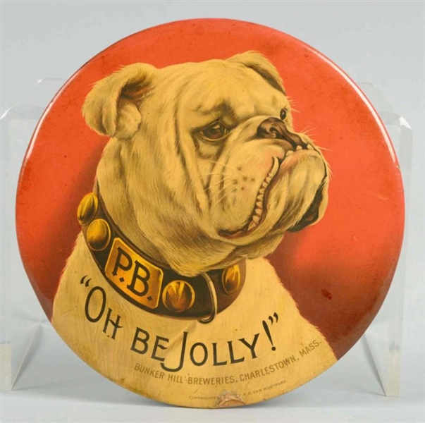 BUNKER HILL OH BE JOLLY CELLULOID BUTTON SIGN.    