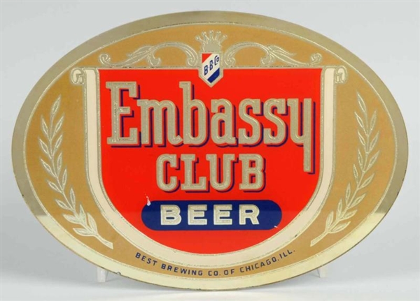 EMBASSY CLUB BEER REVERSE GLASS OVAL SIGN.        