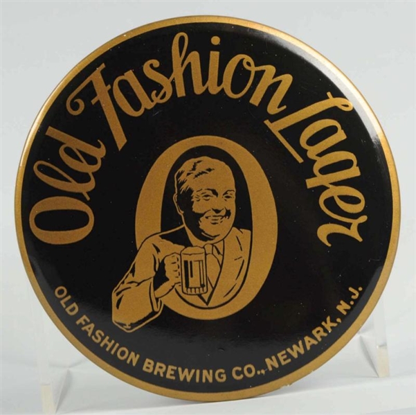 OLD FASHION LAGER BEER CELLULOID BUTTON SIGN.     