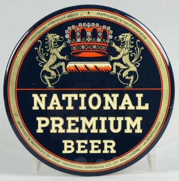 NATIONAL PREMIUM BEER CELLULOID BUTTON SIGN.      
