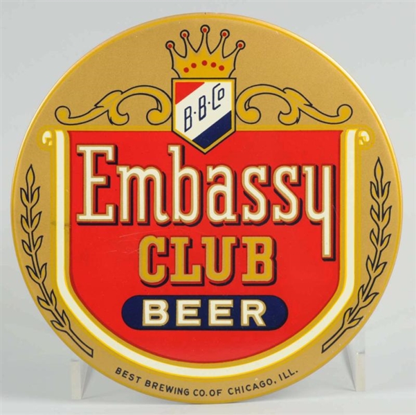 EMBASSY CLUB BEER CELLULOID BUTTON SIGN.          