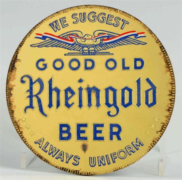 RHEINGOLD BEER REVERSE GLASS ROUND SIGN.          