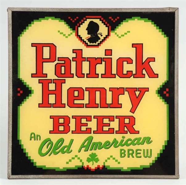 PATRICK HENRY BEER REVERSE GLASS SIGN.            