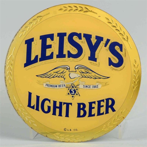 LEISYS BEER ROUND MIRRORED REVERSE GLASS SIGN.   