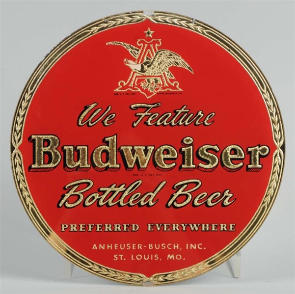 BUDWEISER BOTTLED BEER REVERSE GLASS SIGN.        