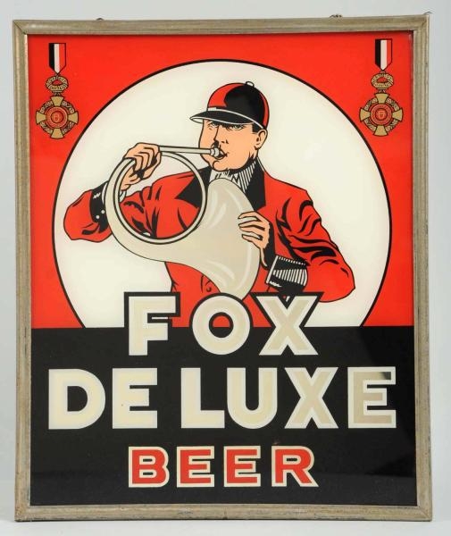 FOX DELUXE BEER REVERSE GLASS PAINTED SIGN.       