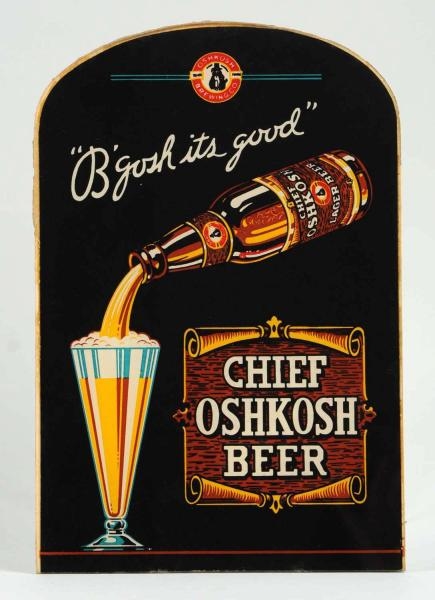 CHIEF OSHKOSH BEER REVERSE GLASS SIGN.            
