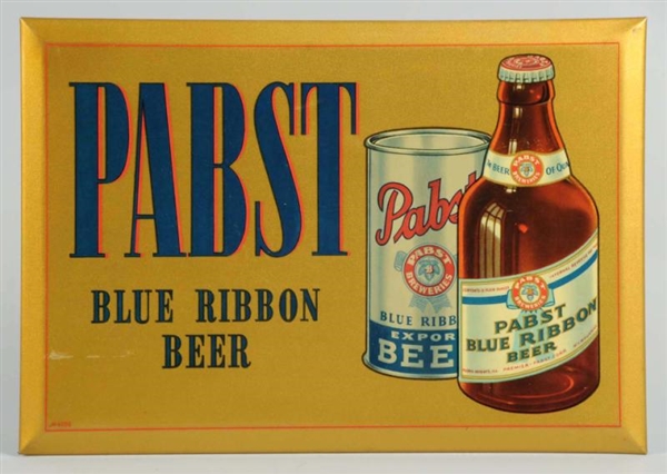 PABST BLUE RIBBON TIN OVER CARDBOARD SIGN.        