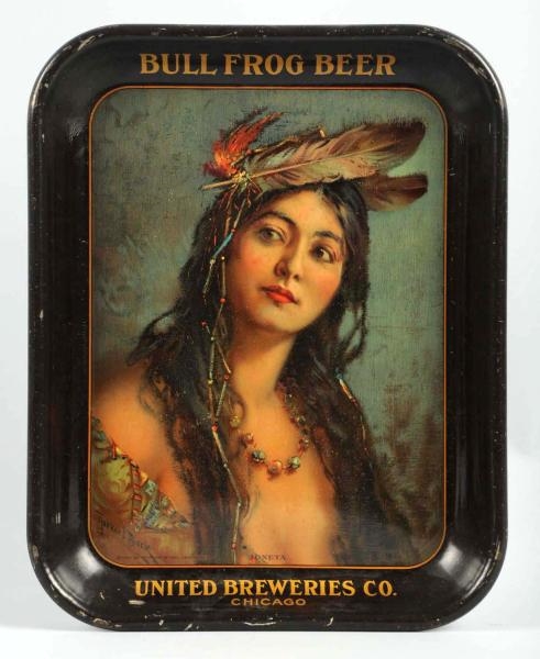 BULL FROG BEER IONETA INDIAN PRINCESS BEER TRAY.  