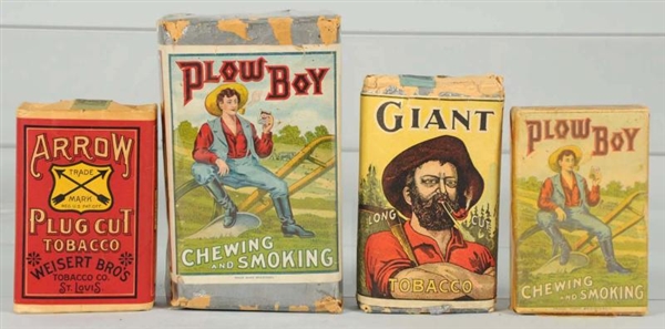 LOT OF 4: ASSORTED PAPER TOBACCO PACKS.           