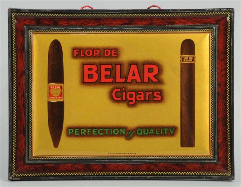 BELAR CIGARS SELF-FRAMED TIN HANGING SIGN.        