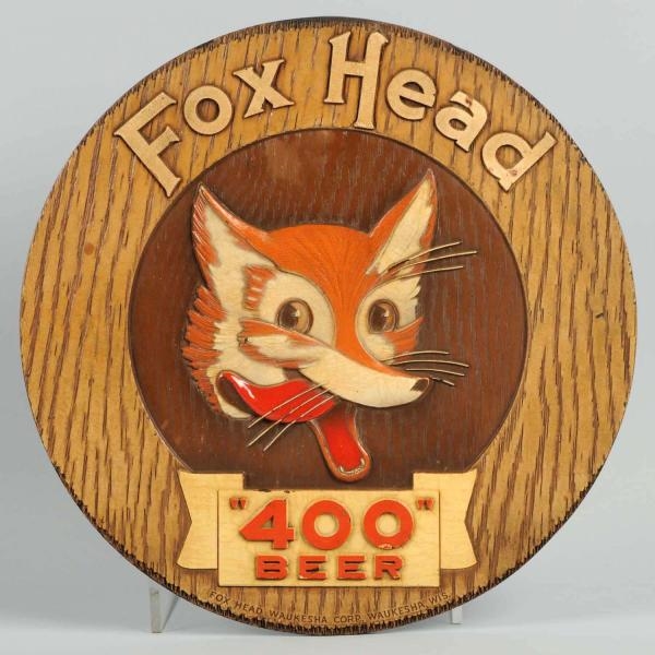 FOX HEAD 400 BEER EMBOSSED COMPOSITE SIGN.        