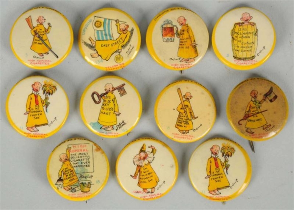 LOT OF 11: YELLOW KID CIGARETTE PINBACK BUTTONS.  
