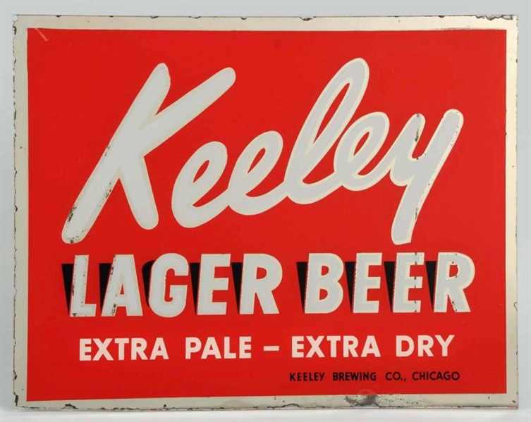 KEELEY LAGER BEER REVERSE GLASS PAINTED SIGN.     
