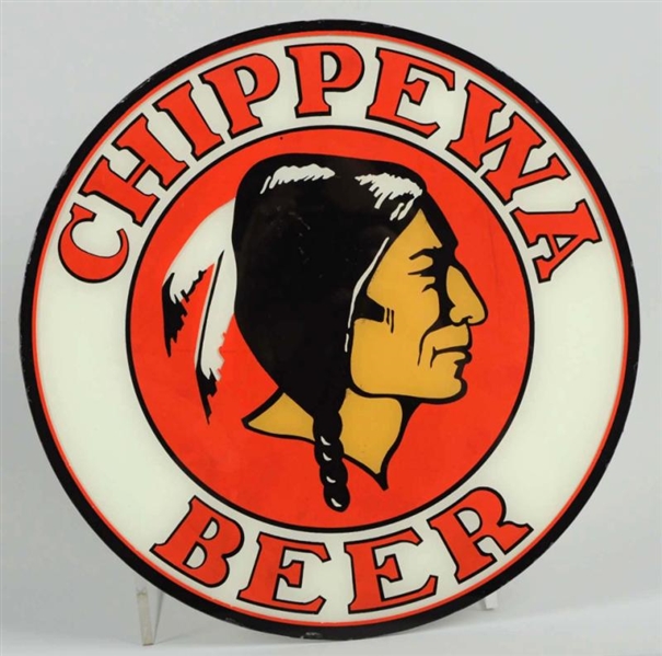 CHIPPEWA BEER REVERSE GLASS PAINTED SIGN.         