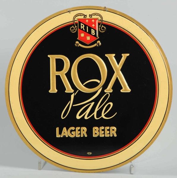 ROX PALE LAGER BEER ROUND TIN FLAT SIGN.          