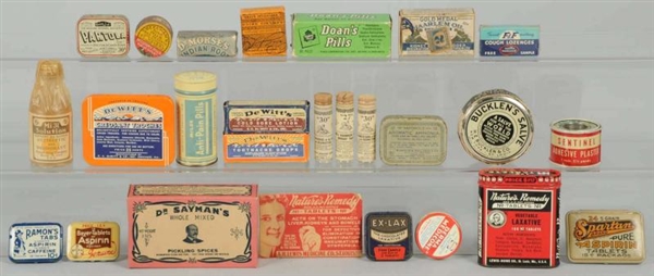 LOT OF 26: PRODUCT & MEDICINE TINS & CONTAINERS.  