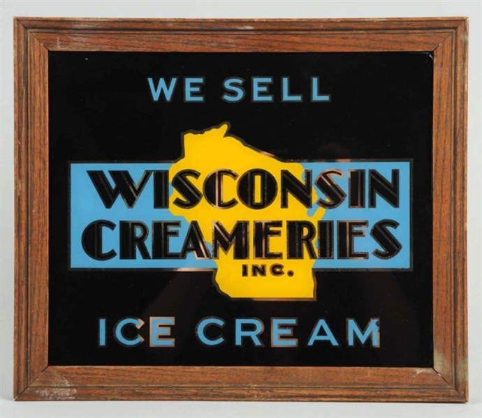 WISCONSIN CREAMERIES ICE CREAM REVERSE GLASS SIGN 