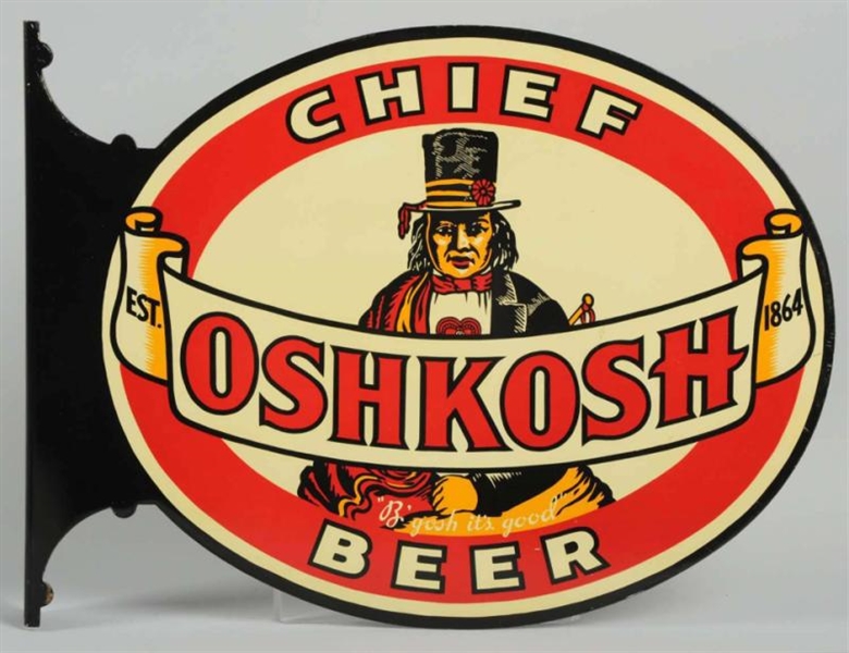 CHIEF OSHKOSH BEER DOUBLE-SIDED FLANGE SIGN.      