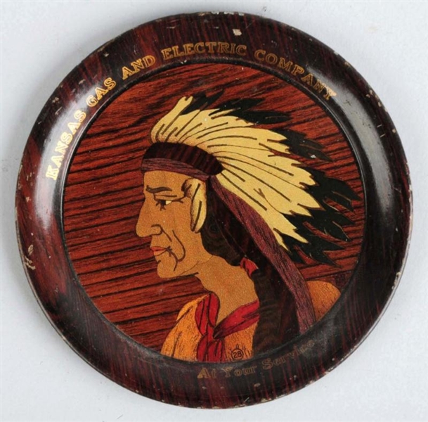 KANSAS GAS & ELECTRIC CO. INDIAN CHIEF TIP TRAY.  