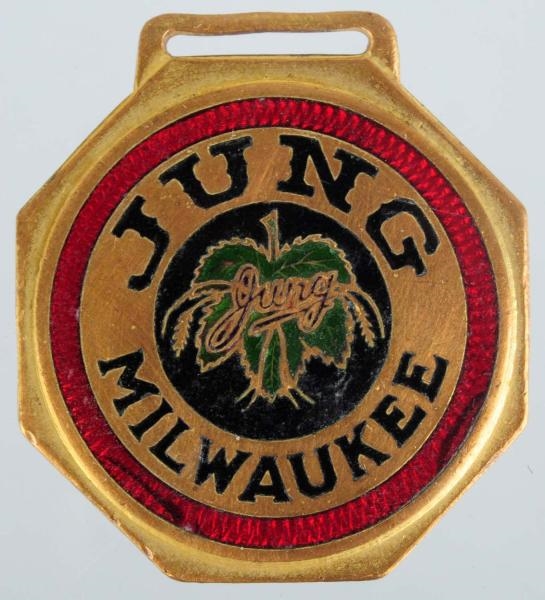 JUNG BREWING COMPANY ENAMELED FOB.                