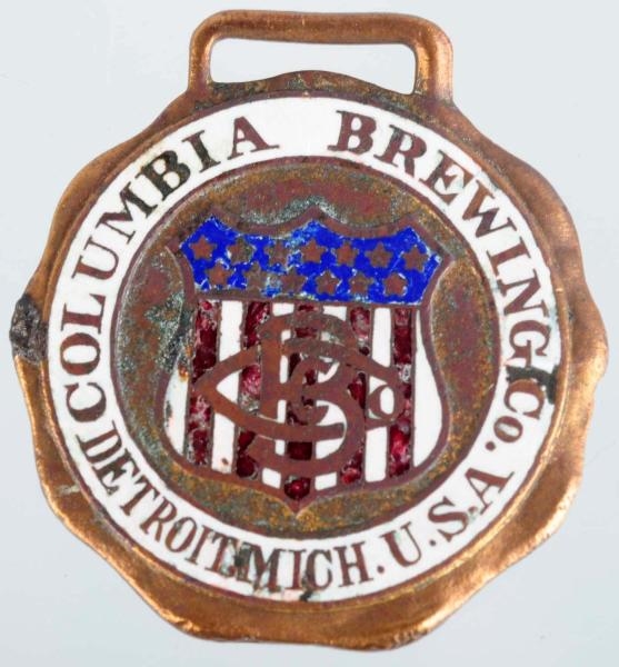 COLUMBIA BREWING CO. ENAMELED U.S.A. SHIELD FOB.  