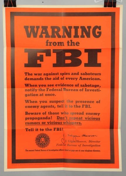 WARNING FROM THE FBI POSTER.                      