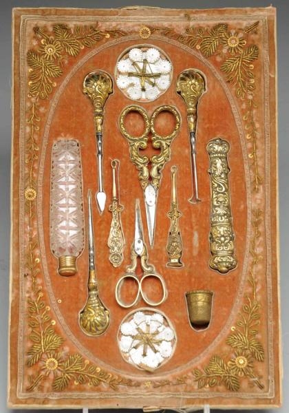 RARE 10-PIECE VICTORIAN SEWING KIT.               