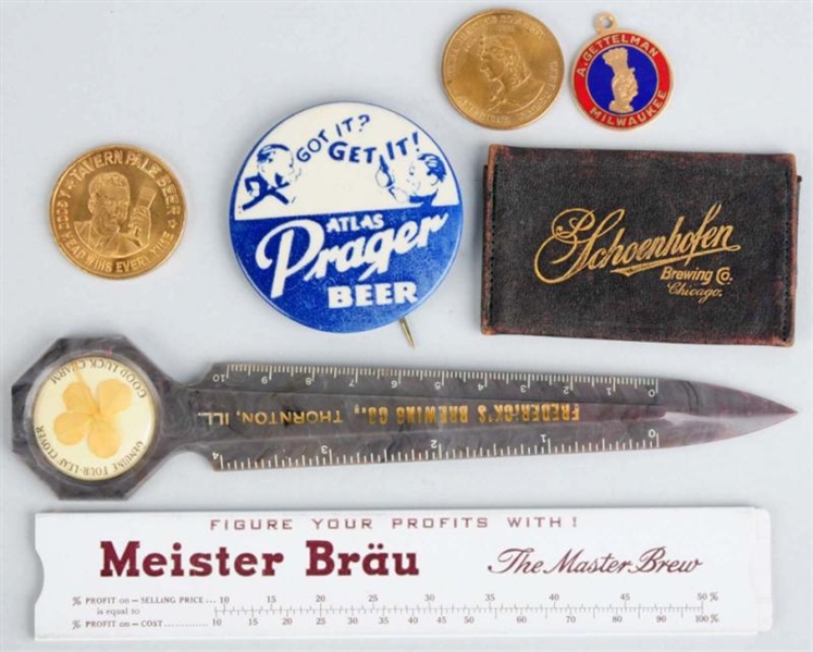 LOT OF 7: ASSORTED BEER ADVERTING PIECES.         