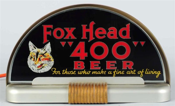 FOX HEAD 400 BEER REVERSE GLASS CAB-STYLE SIGN.   