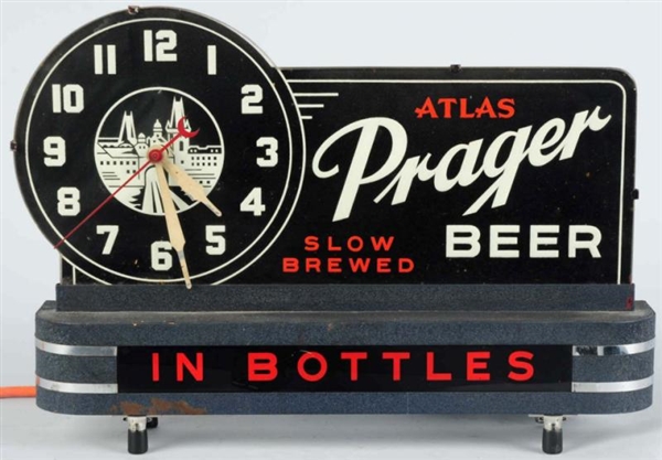 ATLAS PRAGER BEER REVERSE GLASS CLOCK SIGN.       